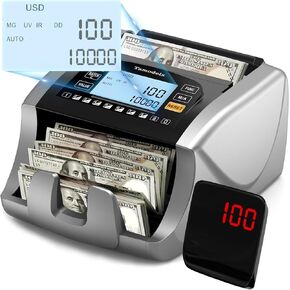 ماكينة عد النقود Tamodeix Bill Counter مع عدد القيمة، الدولار، اليورو، MXN، الأشعة فوق البنفسجية/MG/IR/DD/DBL/HLF/CHN عداد النقود للكشف عن التزييف، أوضاع الإضافة والدفعة، عداد النقود مع شاشة LCD