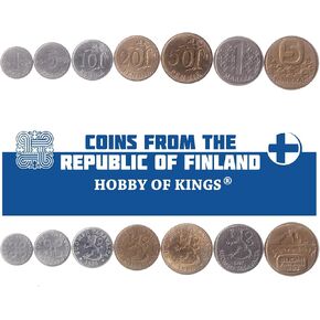 6 Coins from Finland | Finnish Coin Set Collection 1 5 10 20 50 100 Markkaa | Circulated 1952-1962 | Tree | Saint Hannes Cross in Kuwait