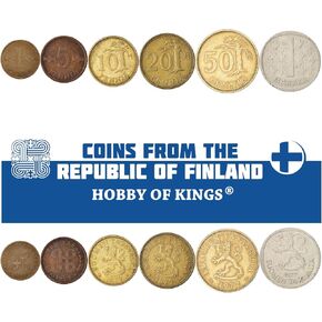 6 Coins from Finland | Finnish Coin Set Collection 1 5 10 20 50 100 Markkaa | Circulated 1952-1962 | Tree | Saint Hannes Cross