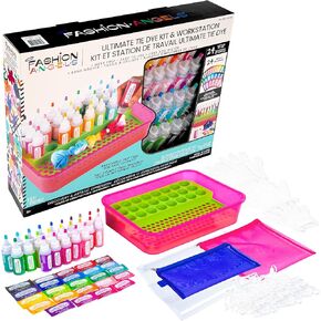 Fashion Angels Ultimate Tie Dye Kit & Workstation, Arts & Crafts for Groups, Includes Pre-Filled Bottles & Dye, Gloves & More, Ideal for Kids, Teens & Adults
