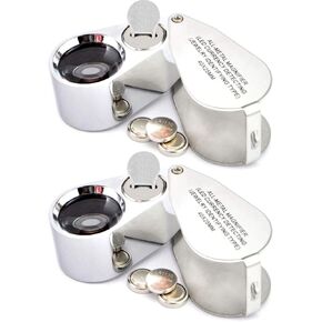 Onwon 2 Pieces 40X 25mm Illuminated Jewelry LED UV Lens Loupe Magnifier with All Metal Construction Folding Jewelers Magnifying Glass with Protective Case for Currency Detecting Jewelry Identifying
