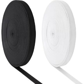 GLOBLELAND 2 Rolls 17.5Yards/16M Elastic Bands Black and White Elastic Solid Color Trim Ribbon Sewing Stretch Band for Sewing Crafts DIY Comforter Cuffs Hair Ties Headbands