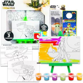 STAR WARS Baby Yoda Art Set for Kids - Bundle with Mandalorian Art Supplies with Canvases, Easel, Paint Plus Mobile Wallet and More | The Mandalorian Gifts for Boys Girls