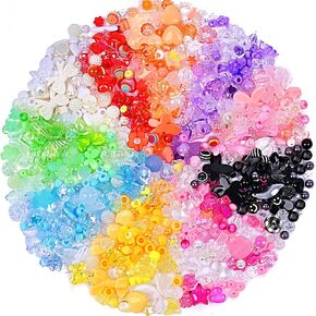 500pcs Acrylic Assorted Beads Flower Heart Butterfly Candy Pastel Loose Round Beads Bulk for Bracelets Jewelry Making DIY Plastic Crafts (Multicolor Combination)