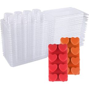 Wax Melt Containers-8 Cavity Clear Empty Plastic Wax Melt Molds-100 Packs Heart Shape Clamshells for Tarts Wax Melts.