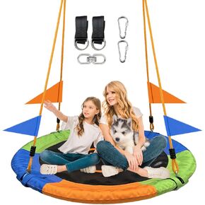 40 Inch Tree Swing for Kids Outdoor，Spider Web Tree Swing,850Lb Weight Capacity,900D Oxford Waterproof with Handles, with 71" Adjustable Hanging Straps，for Backyard, Playground (New 6 Colors)