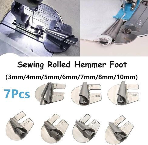 Universal Sewing Rolled Hemmer Foot Set, 7Pcs Wide Rolled Hem Pressure Foot, 3mm-10mm Wide Narrow Rolled Hem Sewing Machine Presser Foot Kit, Seam Guide for Sewing Machine, Home Industrial Sewing Mach in Saudi Arabia
