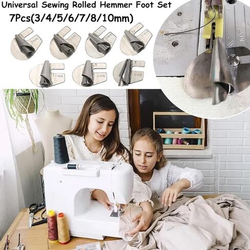 Universal Sewing Rolled Hemmer Foot Set, 7Pcs Wide Rolled Hem Pressure Foot, 3mm-10mm Wide Narrow Rolled Hem Sewing Machine Presser Foot Kit, Seam Guide for Sewing Machine, Home Industrial Sewing Mach in Saudi Arabia