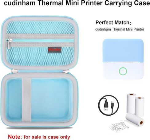 Elonbo Carrying Case for cudinham ​​​Thermal Mini Printer, Portable Inkless Sticker Maker Travel Bag, Wireless Bluetooth Label Printer Storage Holder, Mesh Pocket Fits printer paper Cable, Blue in Saudi Arabia