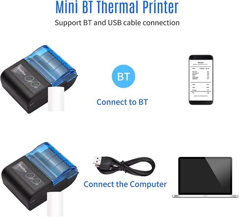 Receipt Printer, Portable Mini Thermal Printer 2 inch Wireless USB Receipt Bill Ticket Printer with 58mm Print Paper Compatible with Android Windows for Small Business Restaurant Sales in Kuwait