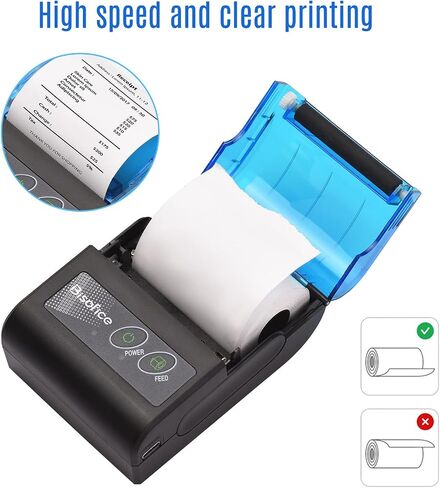 Receipt Printer, Portable Mini Thermal Printer 2 inch Wireless USB Receipt Bill Ticket Printer with 58mm Print Paper Compatible with Android Windows for Small Business Restaurant Sales in Kuwait