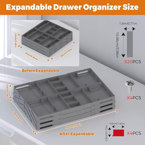 3 Tier Drawer Organizer - Expandable Junk Drawer Organizer Smart Office Supply Organizer, Folding Kitchen Drawer Storage Multi Level Desk Organizer for Makeup, Jewelry, Cosmetics Storage(2 Row 3 Tier) in Saudi Arabia