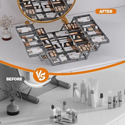 3 Tier Drawer Organizer - Expandable Junk Drawer Organizer Smart Office Supply Organizer, Folding Kitchen Drawer Storage Multi Level Desk Organizer for Makeup, Jewelry, Cosmetics Storage(2 Row 3 Tier) in Saudi Arabia