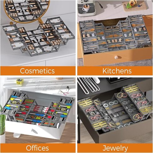 3 Tier Drawer Organizer - Expandable Junk Drawer Organizer Smart Office Supply Organizer, Folding Kitchen Drawer Storage Multi Level Desk Organizer for Makeup, Jewelry, Cosmetics Storage(2 Row 3 Tier) in Saudi Arabia