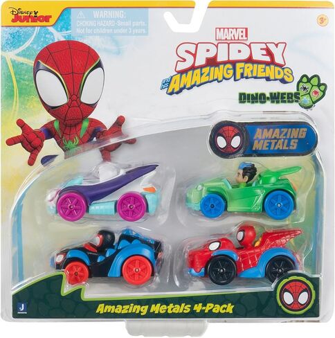 MARVEL Spidey and His Amazing Friends Amazing Metals 4 Pack - Four 3-Inch Die-Cast Dino-Webs Vehicles with Built-in-Characters in Saudi Arabia