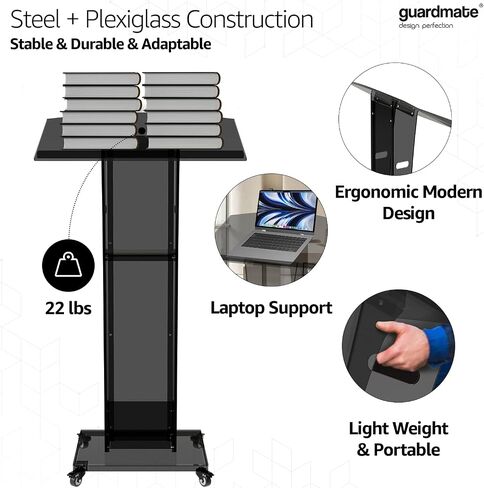 Acrylic Podium Pulpit Stand | Modern Deisgn Portable Classroom Lectuern | Professional Use | Conference Church Speeches Weddings Events Presentation (Space Black, 49' Tall) in Saudi Arabia