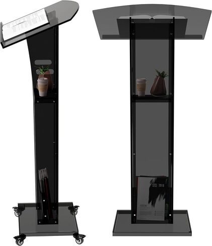 Acrylic Podium Pulpit Stand | Modern Deisgn Portable Classroom Lectuern | Professional Use | Conference Church Speeches Weddings Events Presentation (Space Black, 49' Tall) in Saudi Arabia