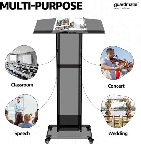 Acrylic Podium Pulpit Stand | Modern Deisgn Portable Classroom Lectuern | Professional Use | Conference Church Speeches Weddings Events Presentation (Space Black, 49' Tall) in Saudi Arabia
