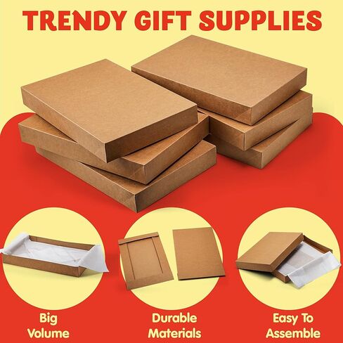 JOYIN 12PCS Christmas Shirt Gift Boxes with Lids for Presents, 14.25" x 9.5" x 1.8" Brown Kraft Clothes Gifts Wrap Boxes with Tissue Paper for Sweater, Robe, Xmas, Holidays, Father's Day, Birthdays in Saudi Arabia