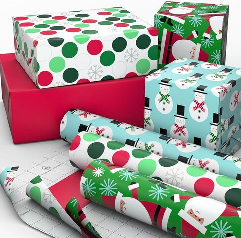 Hallmark Christmas Wrapping Paper with Cutlines on Reverse (3 Rolls: 90 Sq. Ft. Total) Santa Claus, Polka Dots, Snowmen in Saudi Arabia