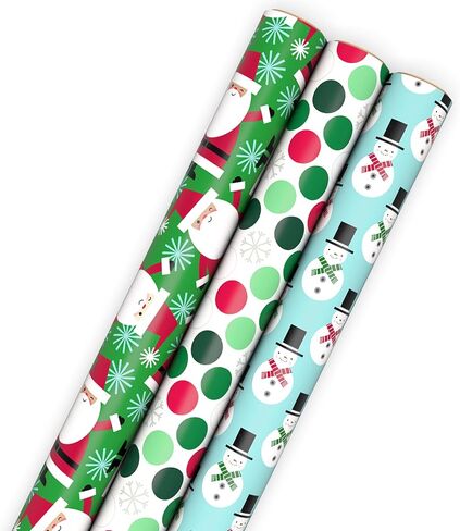 Hallmark Christmas Wrapping Paper with Cutlines on Reverse (3 Rolls: 90 Sq. Ft. Total) Santa Claus, Polka Dots, Snowmen in Saudi Arabia