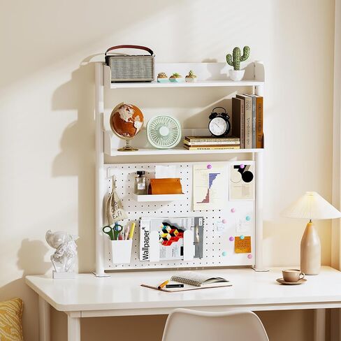 Industrial Desktop Bookshelf, 2 Tier Computer Desk Bookcase with Colorful LED Strip, Multifunctional Freestanding Storage Rack Display Shelf for Office, Home Decor. White. in Saudi Arabia
