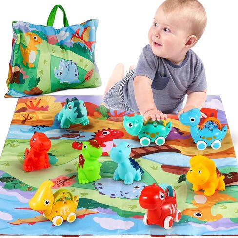 ALASOU 9 PCS Dinosaur Fantastic Creatures Toys with Playmat/Storage Bag|Baby Toys for 1 2 Year Old Boy|1st Birthday Gifts Easter Basket Stuffers for Toddler|1 Year Old Boy Gift for Infant 12 18 Months in Kuwait