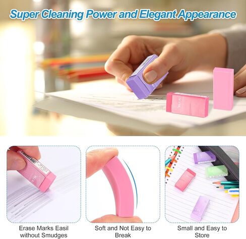 PATIKIL Pencil Erasers, 24 Pcs Rubber Colorful Gradient Art Eraser Cute Erasers Rectangular Eraser for Office Use Drawing Study Supplies Art, Pink in Saudi Arabia