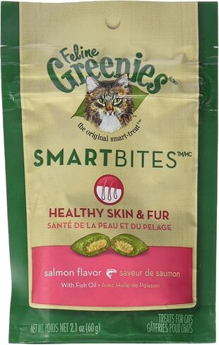 FELINE GREENIES SMARTBITES Skin & Fur Health Crunchy and Soft Textured Adult Natural Cat Treats, Chicken Flavor, 16 oz. Tub in Kuwait