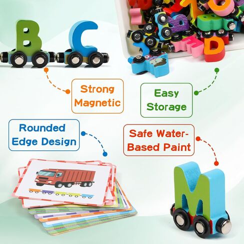 مجموعة قطار خشبية مكونة من 12 قطعة من Wondertoys تتضمن مجموعة قطار أرقام مغناطيسية خشبية سيارة محرك واحدة للأطفال الصغار الأولاد والبنات، متوافقة مع مسارات مجموعة قطارات العلامات التجارية الكبرى in Kuwait