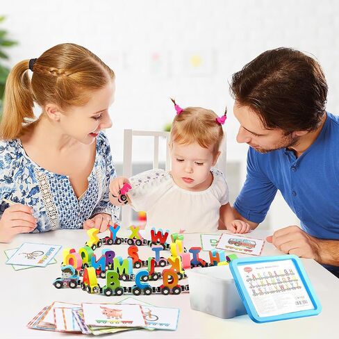 مجموعة قطار خشبية مكونة من 12 قطعة من Wondertoys تتضمن مجموعة قطار أرقام مغناطيسية خشبية سيارة محرك واحدة للأطفال الصغار الأولاد والبنات، متوافقة مع مسارات مجموعة قطارات العلامات التجارية الكبرى in Kuwait