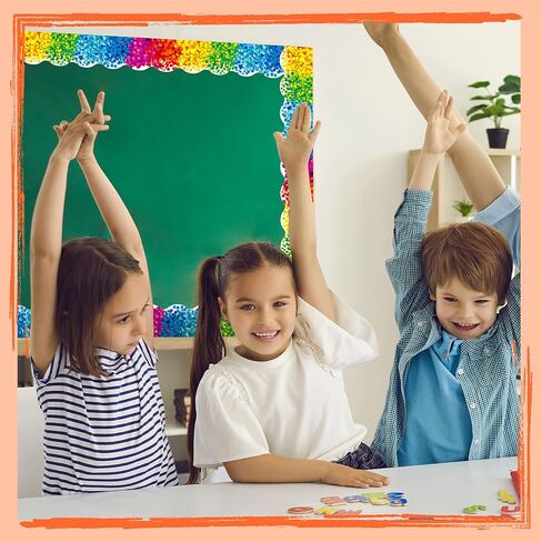 60 Feet Bulletin Board Borders, Scalloped Confetti Rolled Border Trim Decorate Bulletin Boards, Walls, Desks, Windows, Doors for School, Classroom & Offices in Kuwait