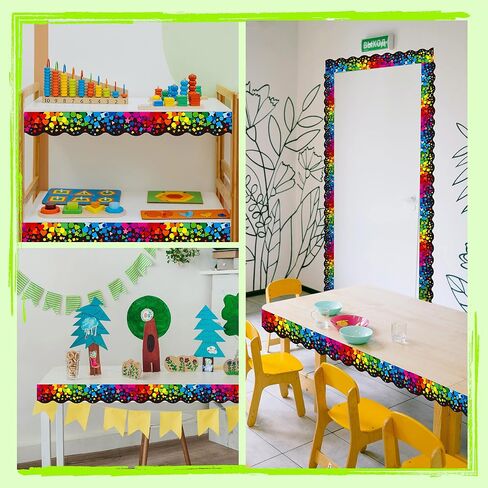 60 Feet Bulletin Board Borders, Scalloped Confetti Rolled Border Trim Decorate Bulletin Boards, Walls, Desks, Windows, Doors for School, Classroom & Offices in Kuwait