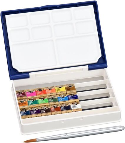 مجموعة ألوان مائية للفنانين من Holbein مكونة من 18 نصف مقلاة مع فرشاة (Palm Box Plus) PN694 in Saudi Arabia