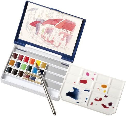 مجموعة ألوان مائية للفنانين من Holbein مكونة من 18 نصف مقلاة مع فرشاة (Palm Box Plus) PN694 in Saudi Arabia