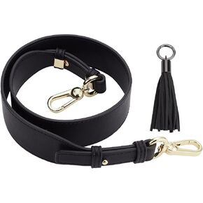 PH PandaHall 39.4 inch Wide Leather Bag Strap, Black Leather Purse Shoulder Strap, Adjustable Crossbody Strap Replacement with Tassel Pendant Decorative Strap Alloy Spring Buckle