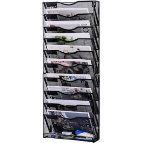 Hanging Wall File Holder Organizer 12 Tier, Mesh Wall Mounted Magazine Document Paper Rack, Desk Organizer for Office Home Classroom Organization, Black