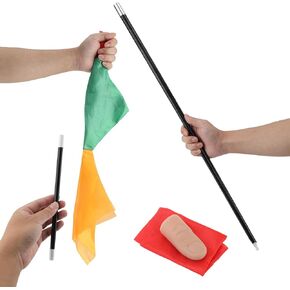 4pcs Magic Trick Kit, Color Changing Silk Scarves Vanishing Thumb Tip Magic Hanky Plastic Magic Wand Retractable Magic Pocket Staff Magic Props for Magic Beginner Stage and Street Magic