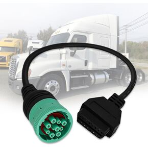 9 Pin to 16 Pin OBD2 Adapter Cable for Heavy Duty Trucks and Commercial Vehicles,Type 2 Green J1939 Diagnostic Connector Plug Work with Truck OBD Diagnostic Scanner Tool