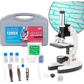 AMSCOPE-Kids M30-ABS-KT1-W 120X-240X-300X-480X-600X-1200X 48 قطعة ذراع معدني وقاعدة تعليمية للأطفال مجموعة مجهر بيولوجي