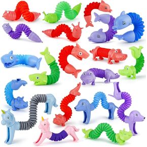 20Pcs Animal Pop Tubes Fidget Toys,Party Favors, Carnival Prizes, Easter Basket Stuffers, Birthday Gifts for Kids, Stress Relief Sensory Toys for Kids 3-8, Piñata Stuffers, Autism Toys