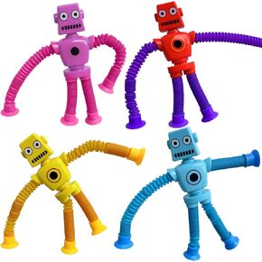 Suction Cup Pop Tubes Robot Toy 4PCS, Telescopic Sensory Fidget Toys Funny Shape Changing for Kids Boys Girls Adult St. Patrick's Day Easter Robot