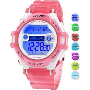 Juboos Kids Digital Watch for Boys Girls 5-18, 7 Colors LED Light Kids Sports Outdoor Wristwatch, 5ATM Waterproof Kids Watch with Alarm,Stopwatch