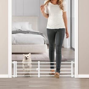 Malier Metal Dog Gate with Door, 26"-41" Width Expandable Dog Gate Short Pet Gate for Stairs and Doorways, Pressure Mount Step Over Indoor Dog Gates for Small Dogs Puppy (Black, 10''H × 26''- 41''W)
