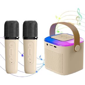 Karaoke Machine for Kids and Adults, Mini Karaoke Bluetooth Microphone Singing Speaker with 2 Wireless Microphones and 7 Color Lights, Toys for All Smartphones, Birthday, Home, Family Party (White)