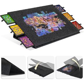 LAVIEVERT 2000 Pieces Portable Jigsaw Puzzle Board with 6 Drawers & Trays, Tilting Puzzle Table with 2-in-1 Puzzle Stand & Cover, Lightweight Puzzle Storage Saver with Puzzle Easel- Dark Gray