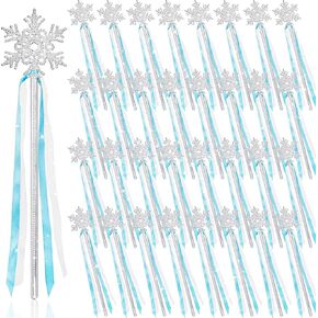 48 Pcs Snowflake Wand Sparkling Snowflake Fairy Wands Snowflake Wand for Winter Kids Girls Boys Princess Theme Birthday Party Favors Play Supplies Decorations