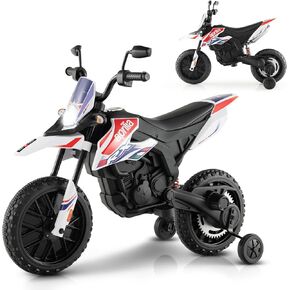 INFANS Kids Motorcycle 12V, Licensed Aprilia RX125 Ride-on Motorbike for Toddlers with Training Wheels, Spring Suspension, Headlight, Music, Children Ages 3-8 (Ivory)