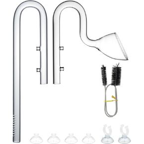 Glass Lily Pipe Inflow and Outflow, with Cleaning Brush, Fits 16/22mm(5/8'' i.d.) Filter Hose, for Aquarium Planted Tank(17mm-No Skimmer)