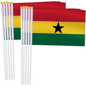 25 Pack Ghana Handheld Small Flag,Mini Ghanaian Hand Held Miniature Stick Decor